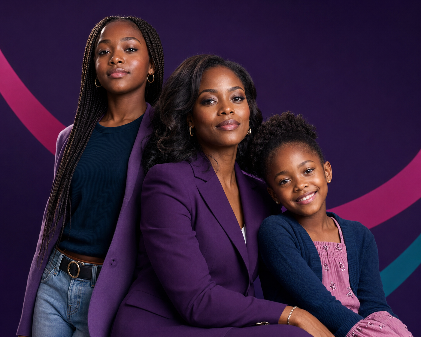 A Black executive woman, teenage girl, and younger girl together