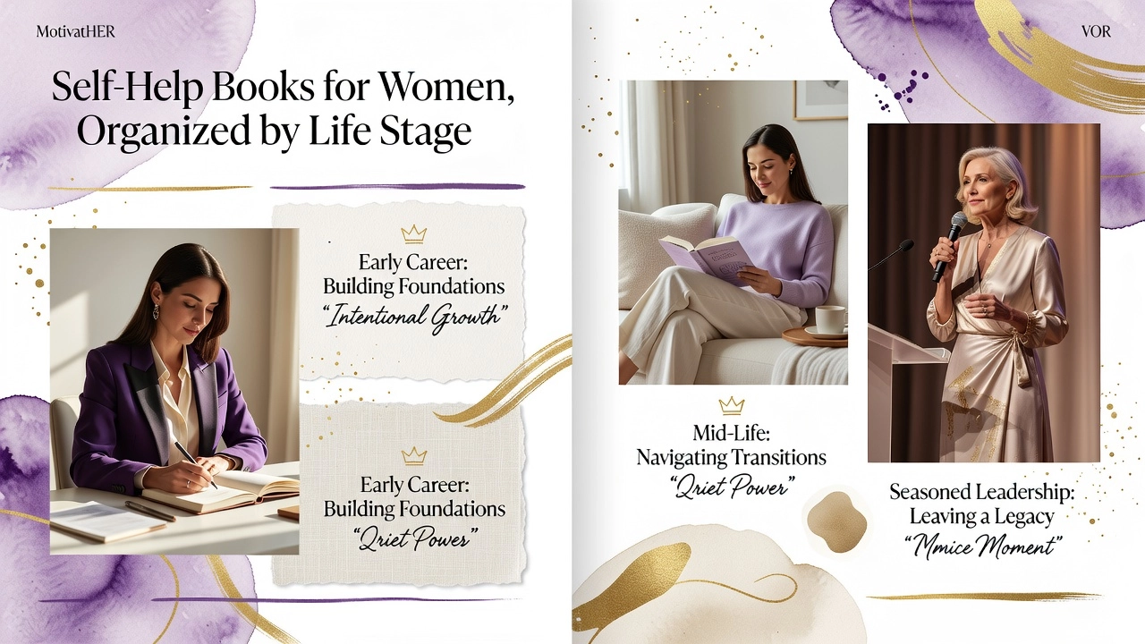 Professional header image for list-based article: Self-Help Books for Women, Organized by Life Stage