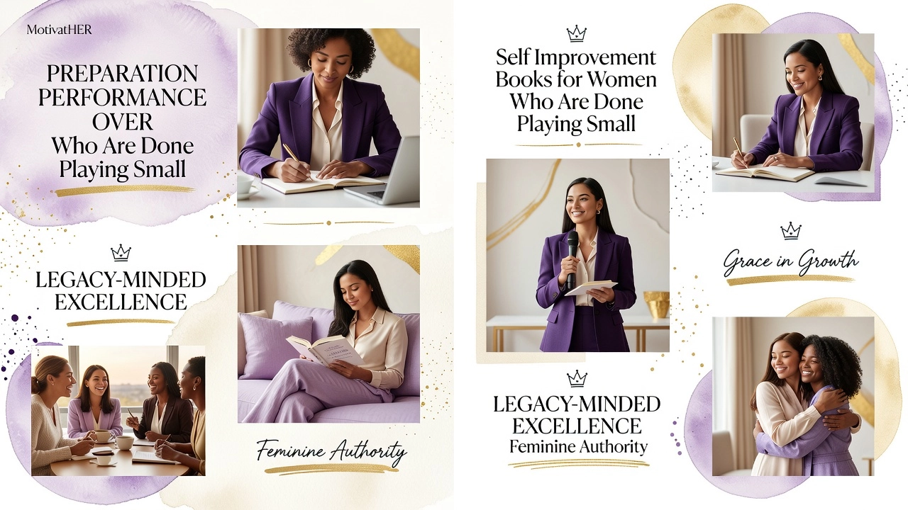 Professional header image for list-based article: Self Improvement Books for Women Who Are Done Playing Small